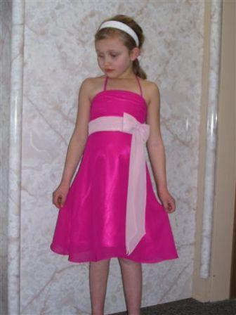 fuchsia dress with light pink sash