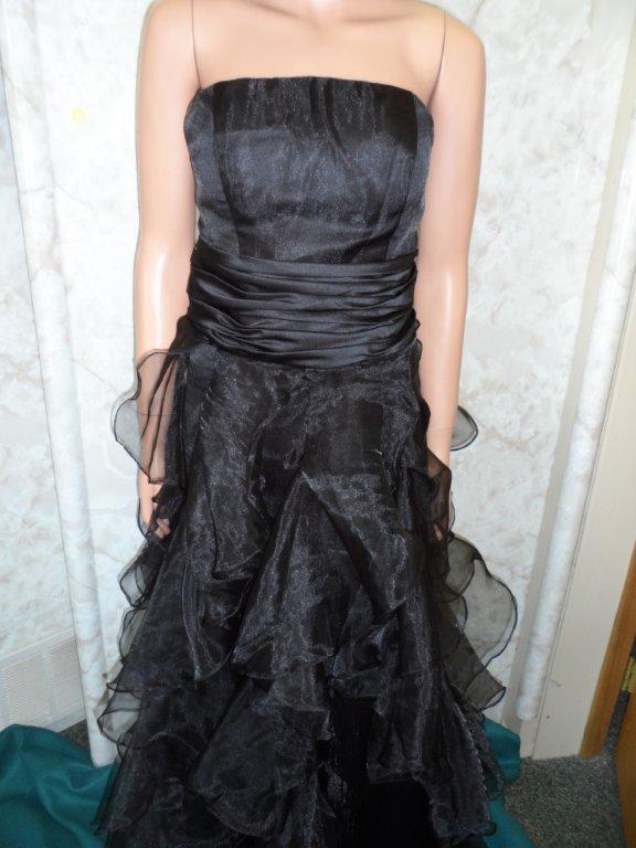 Strapless black organza bridesmaid dress