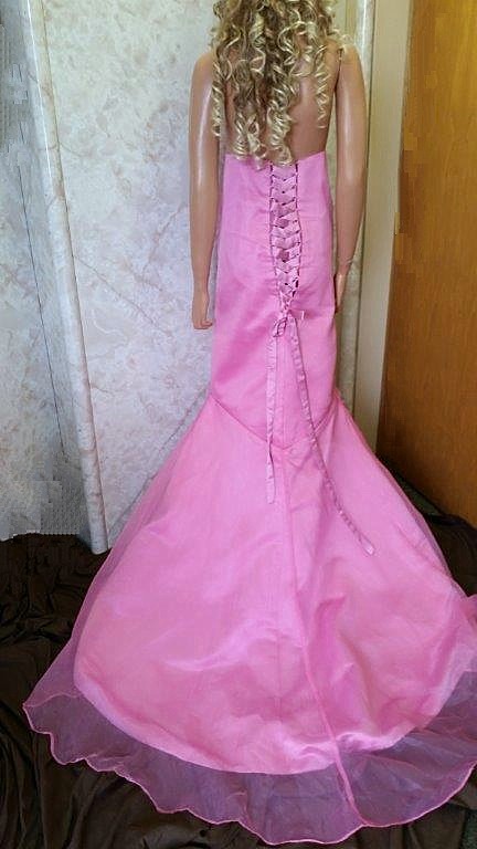 pink dress with organza train