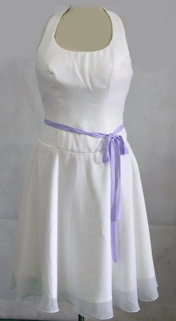 light ivory halter bridesmaid dress with lavender 