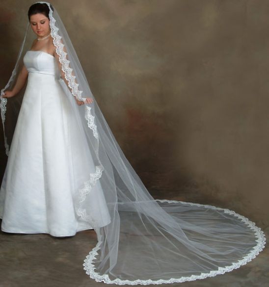 Grand Cathedral Veil trimmed in lace
