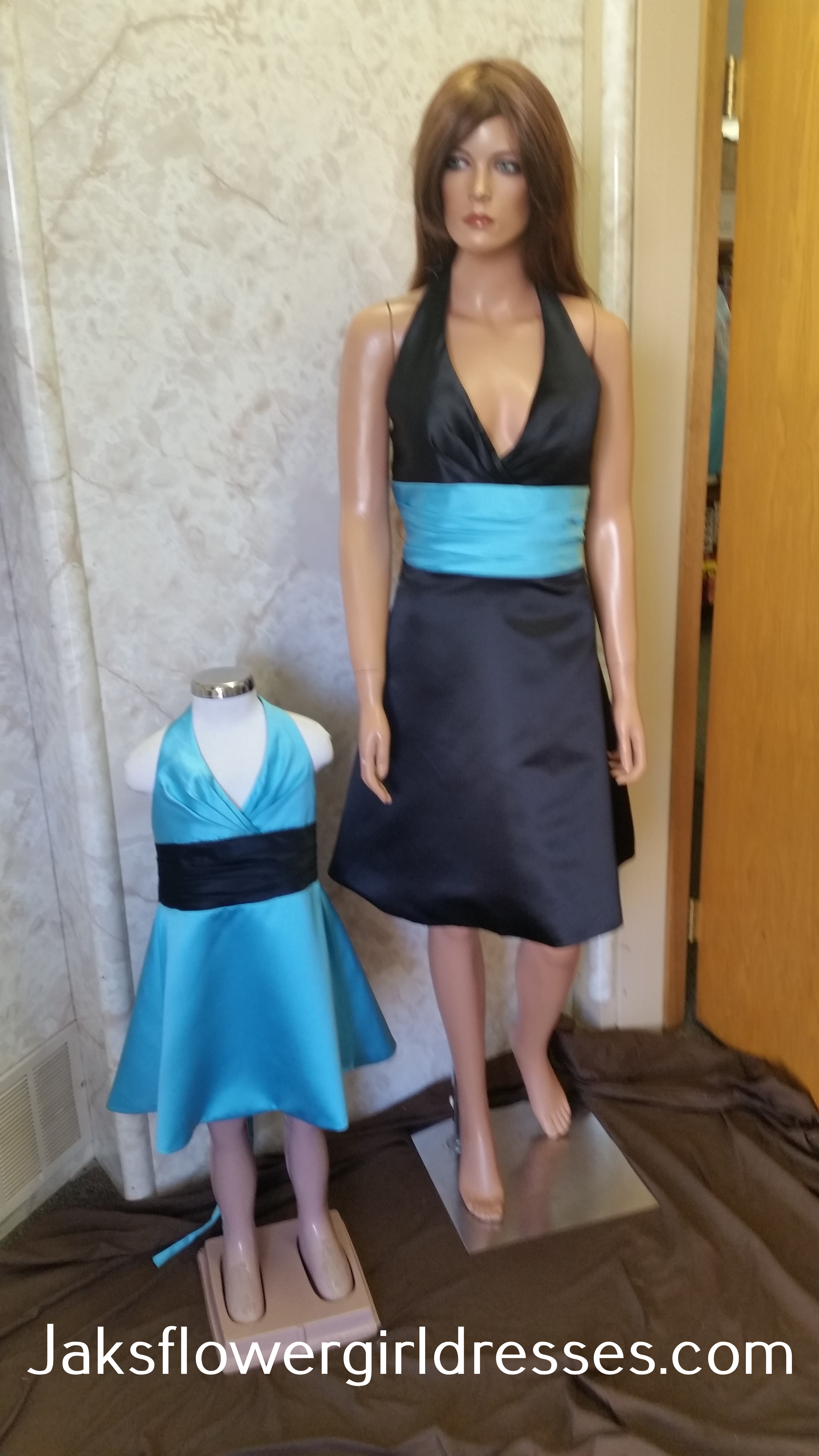 pool blue/black bridesmaid dresses
