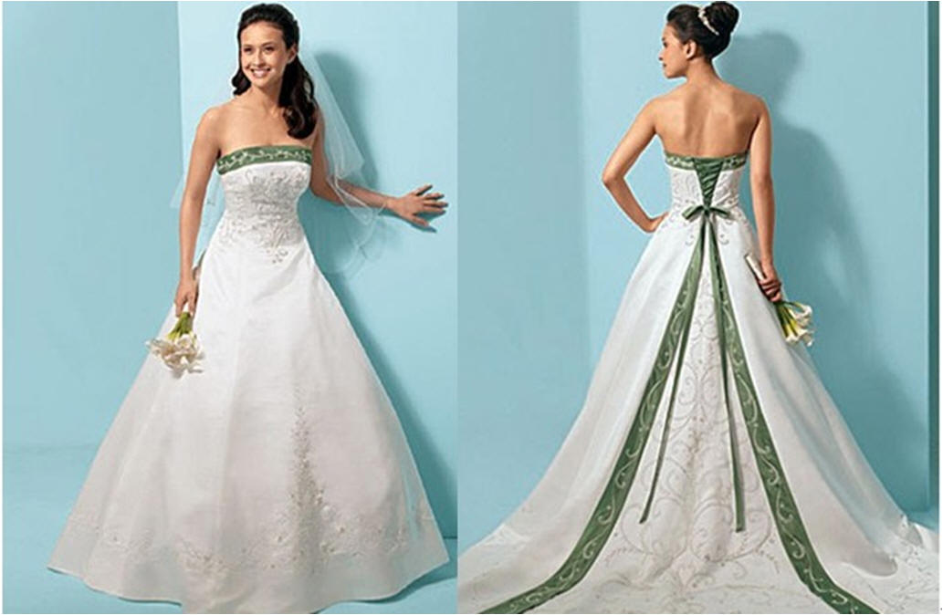 white and green wedding dresses