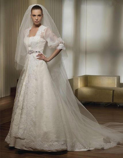 Bridal gown with Floor Length Sheer Jacket