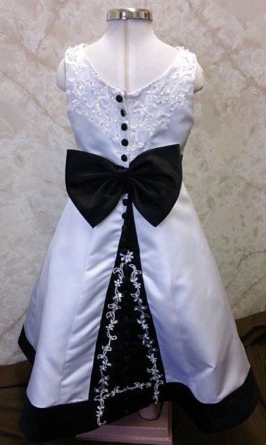 white and black flower girl dress