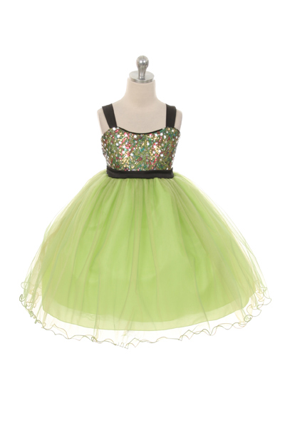 lime green sequin and tulle girls dresses