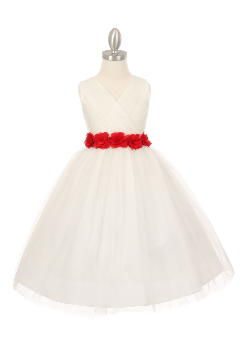 girls white dress with red sash