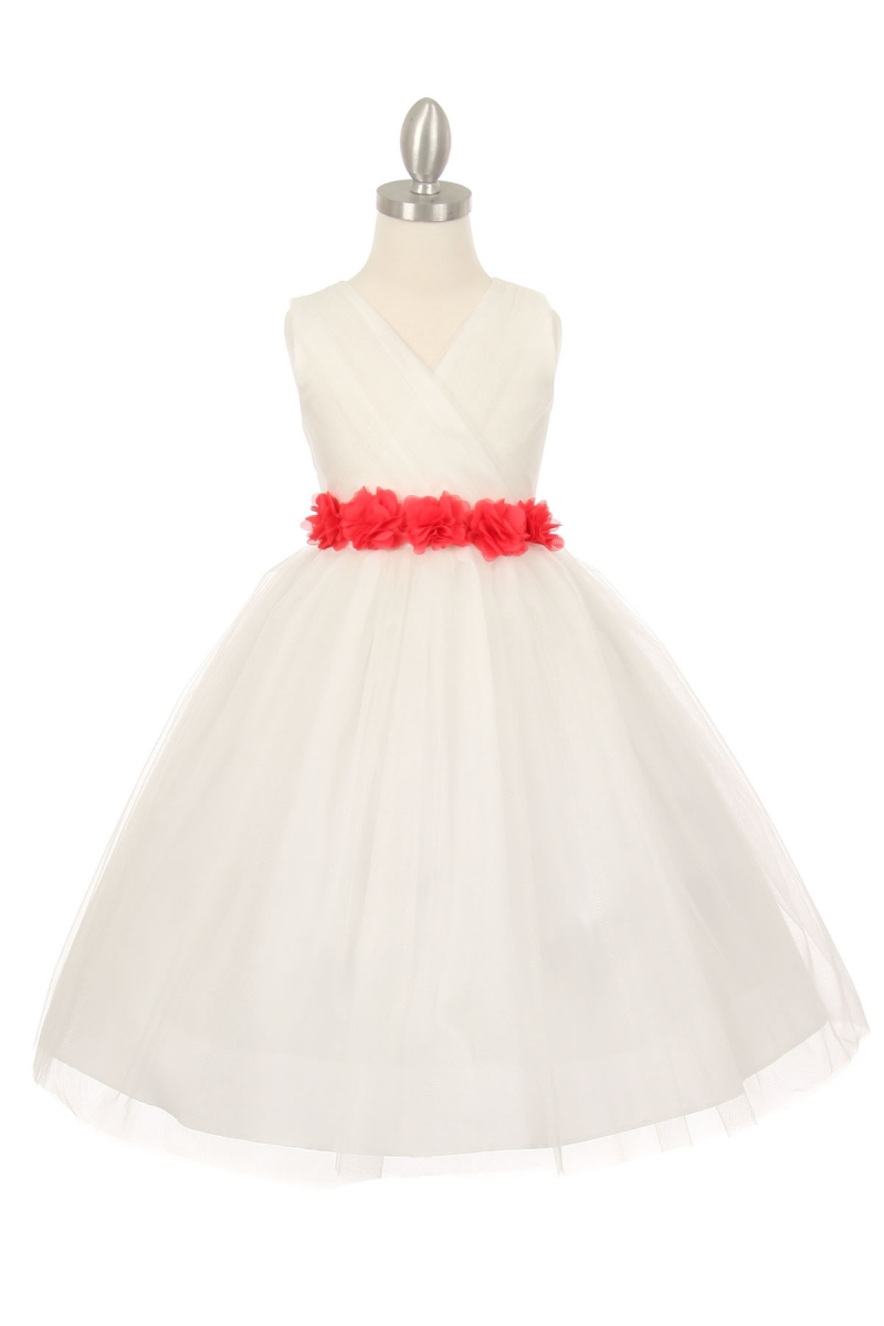 white dress with coral sash