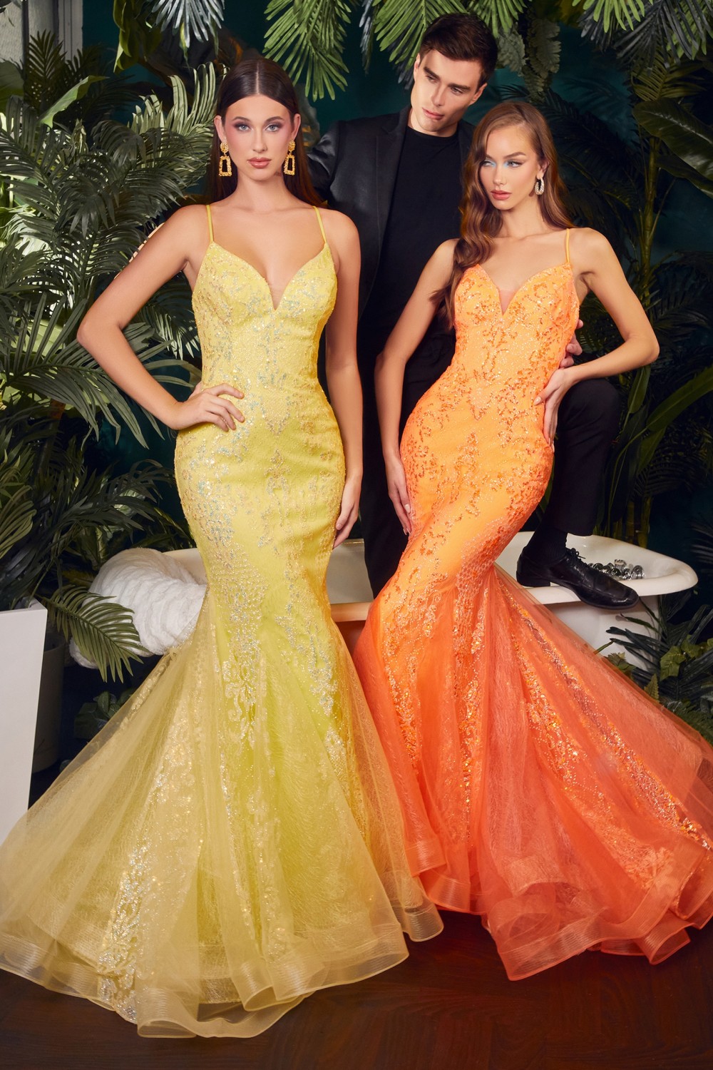 long yellow glitter mermaid evening gown