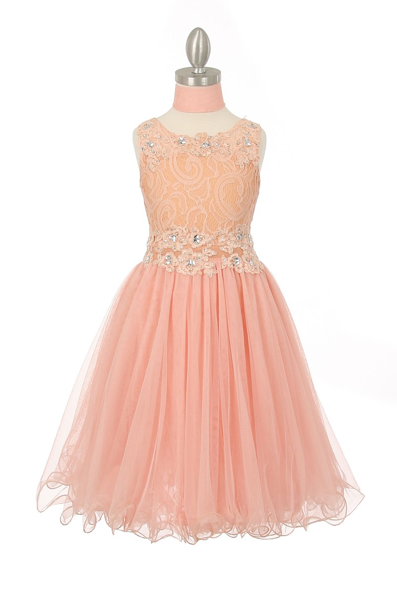 girls peach lace dresses