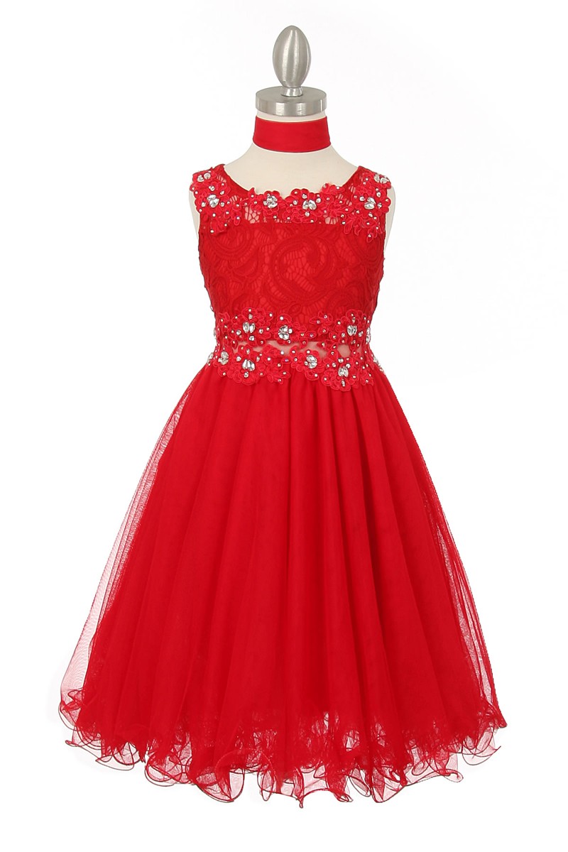 girls red lace dress
