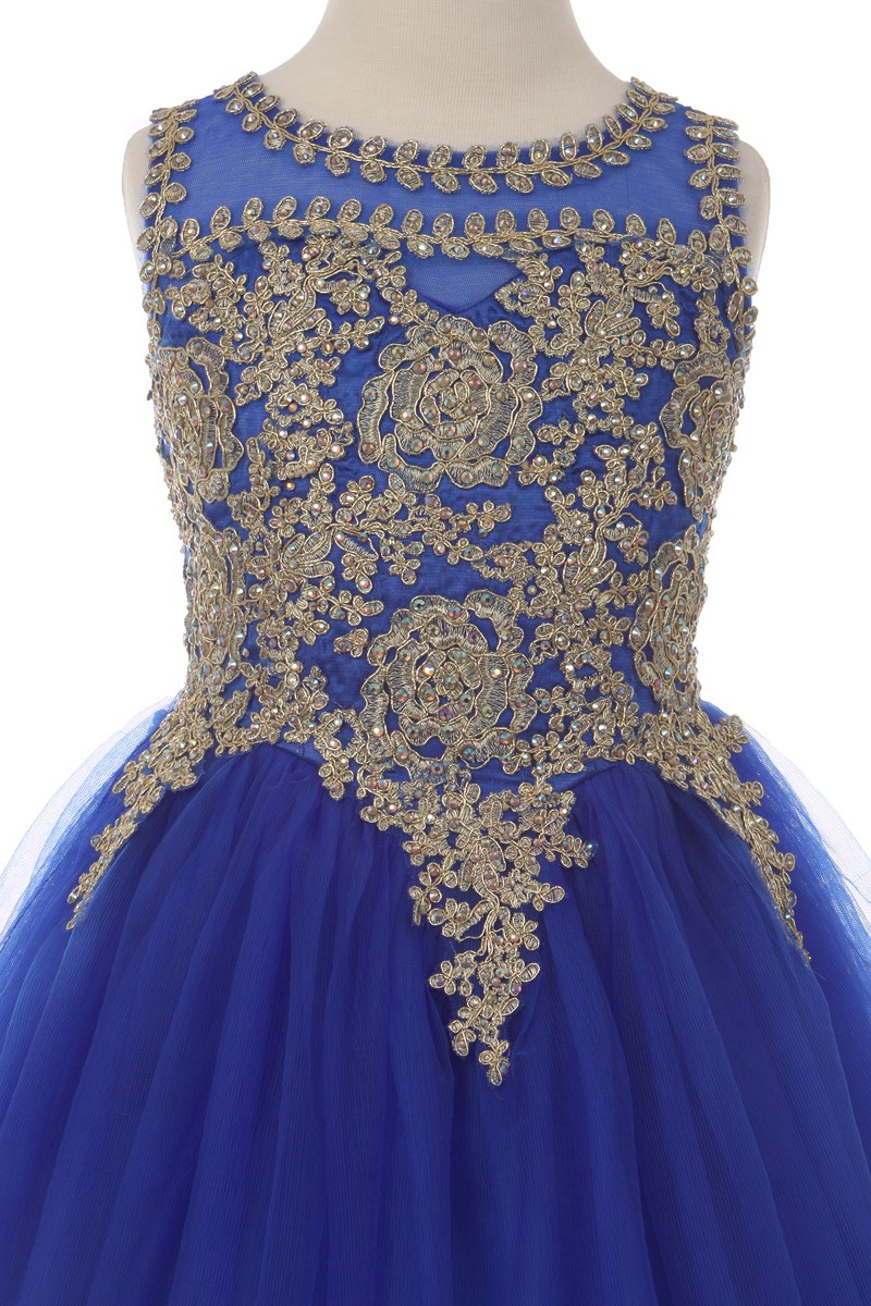 blue gold Girls big size dresses