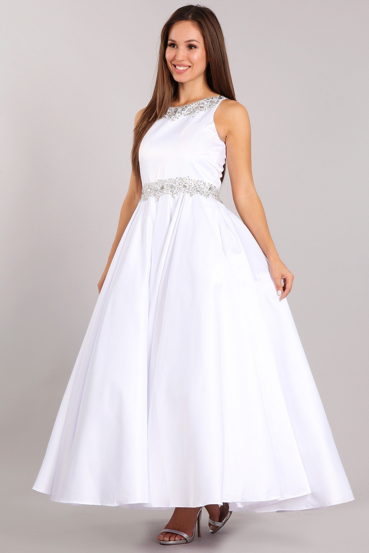 white sleeveless dress