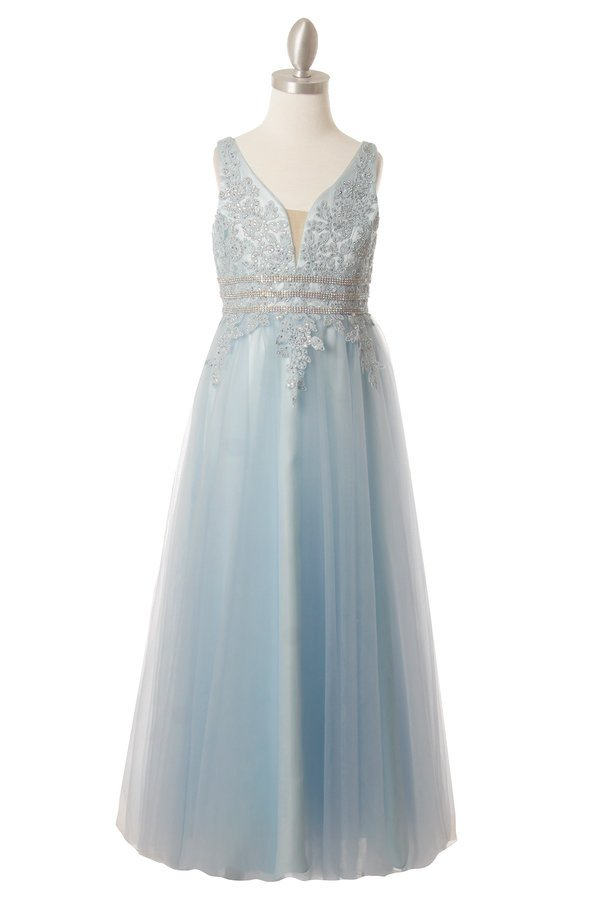 blue long tulle dress