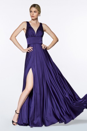 purple  satin A-line bridesmaid dress