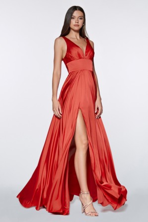 red  satin A-line bridesmaid dress