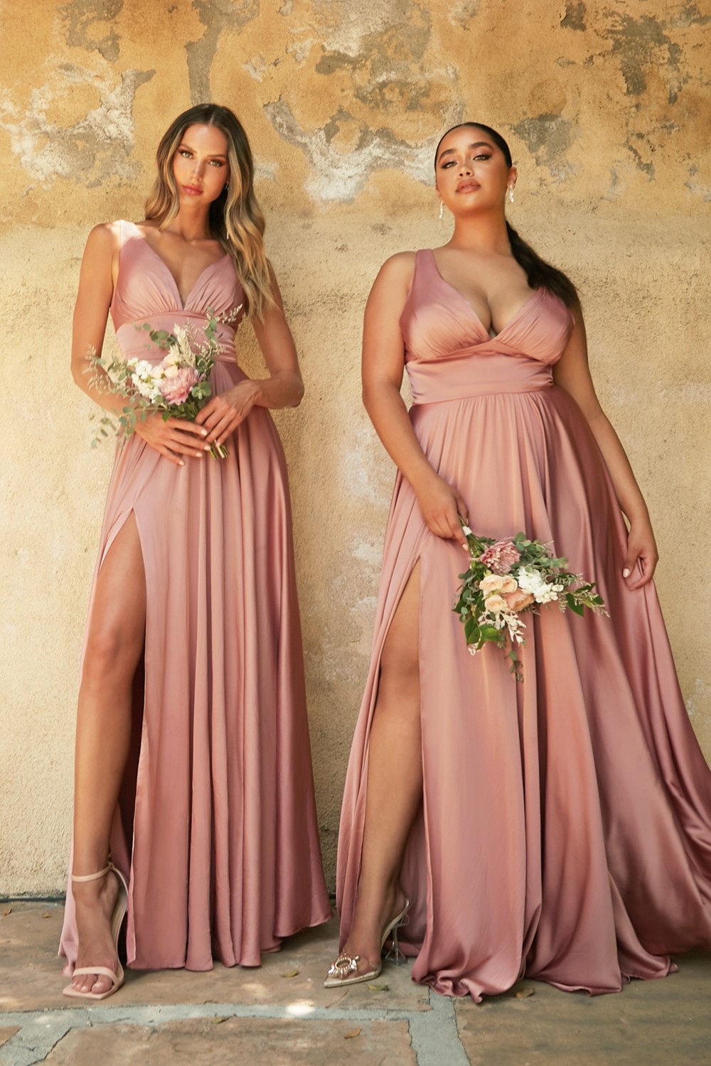 rose gold  satin A-line bridesmaid dress