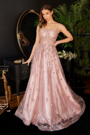 Floor Length Glitter Print A-Line Gown Corset Bodice Ball Gown Prom Dresses.