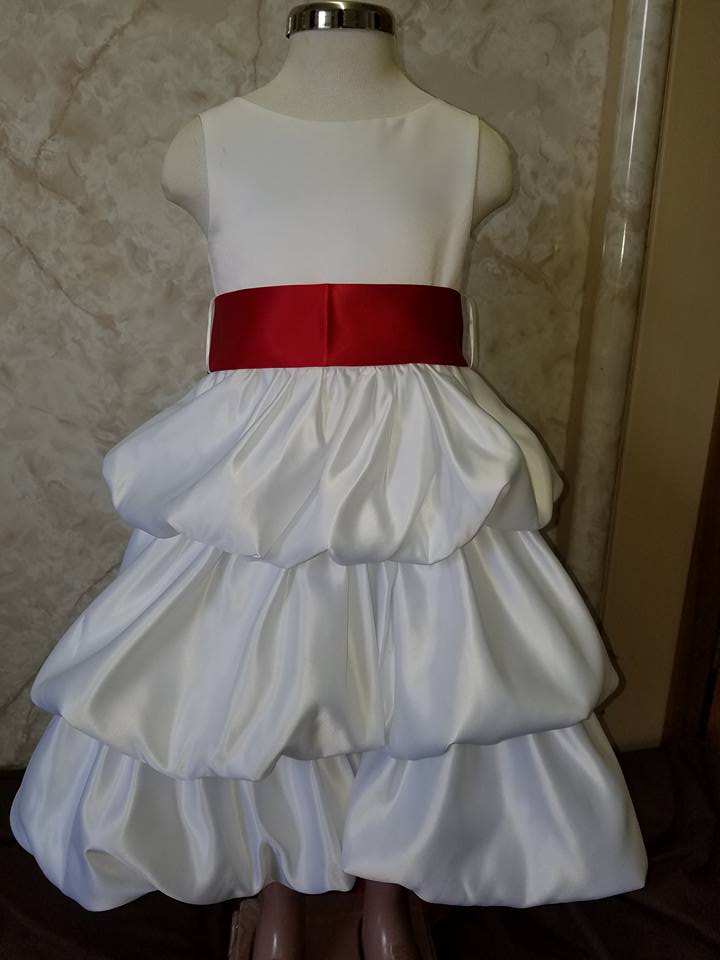 white and red bubble dress