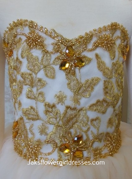 gold lace flower girl dress