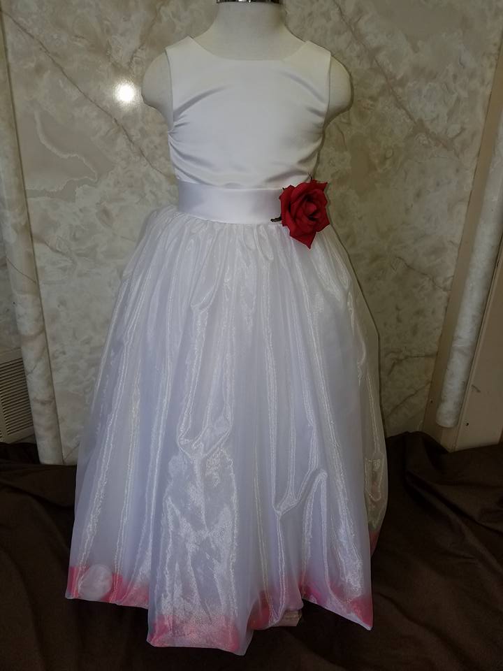 white dress with red petals
