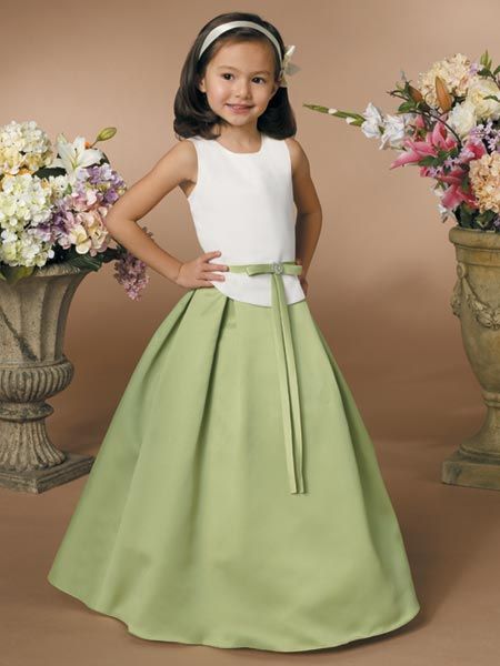 white and sage green flower girl dress 