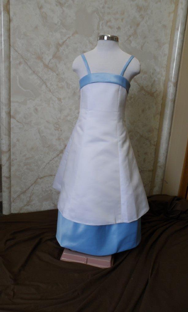 white and baby blue flower girl dress 