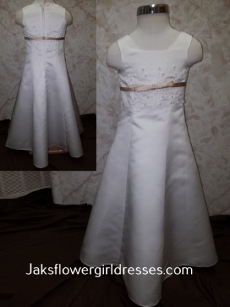 ivory dress with taupe ribbon