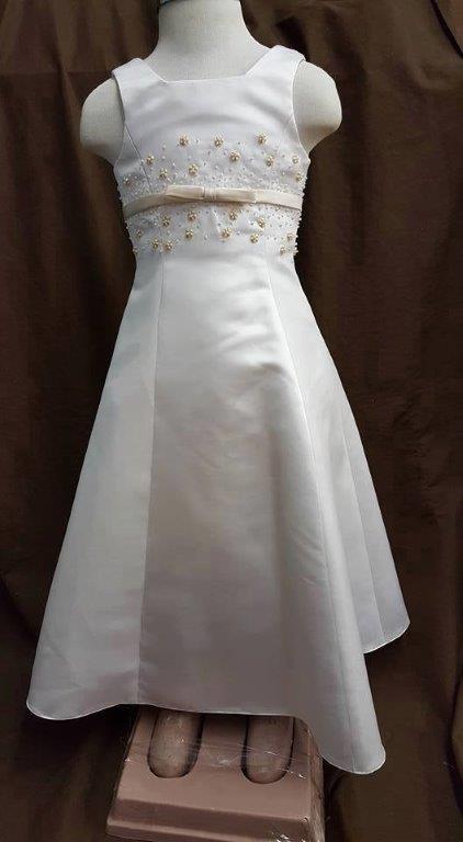 white with champagne sash, sequins, and pearl beads