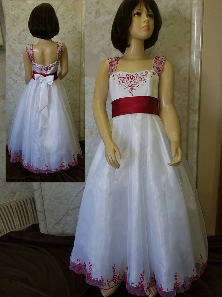 red and white junior bridesmaid dress