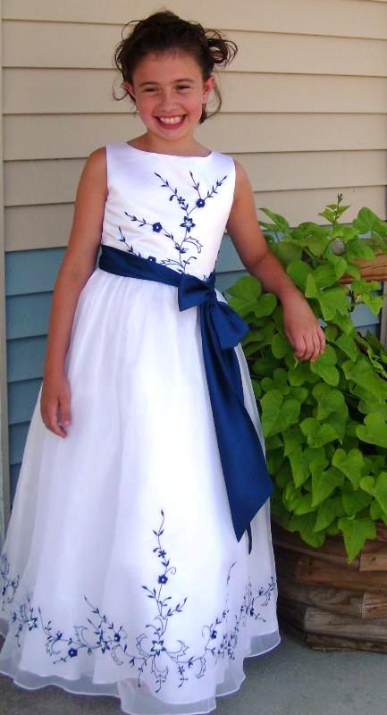 royal blue and white junior bridesmaid dress