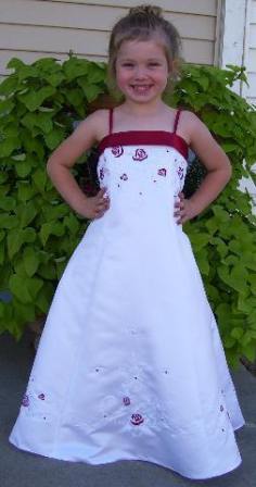Red and white flower girl dresses on sale at $75.00