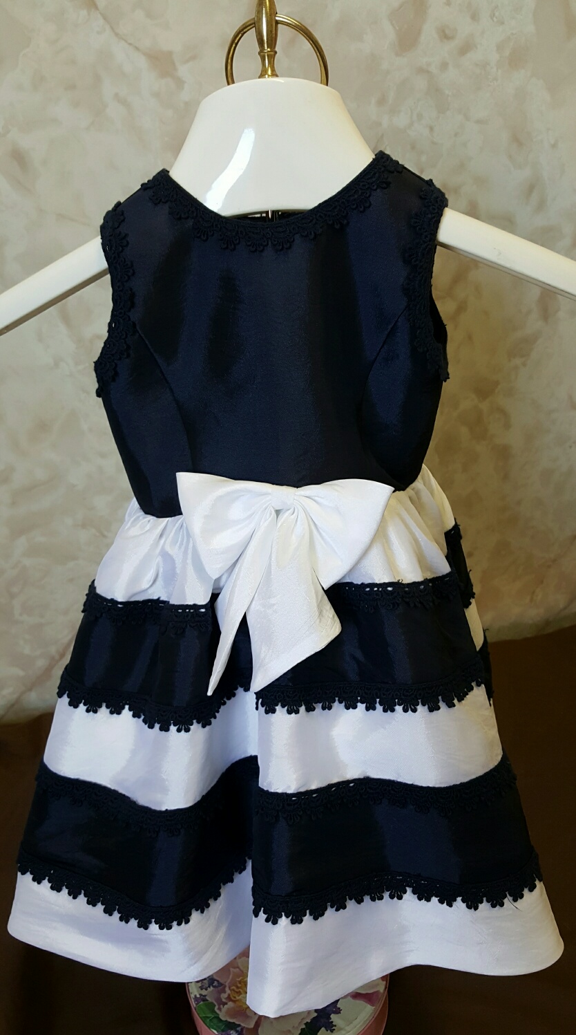 navy and white striped flower girl dress