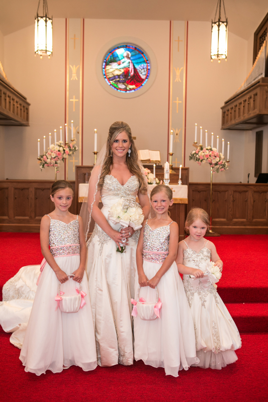 bride with 3 flower girls