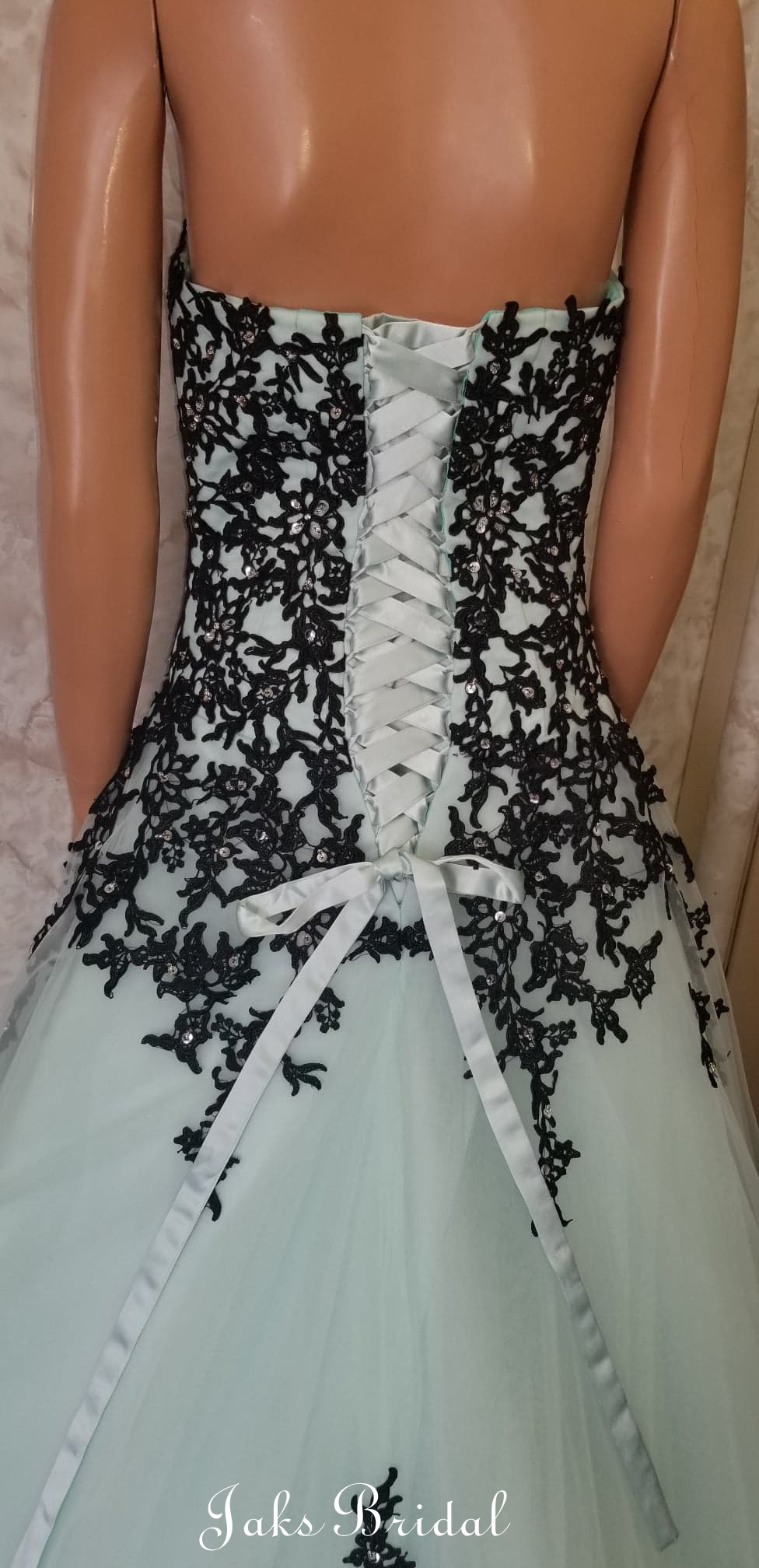 mint and black prom gown