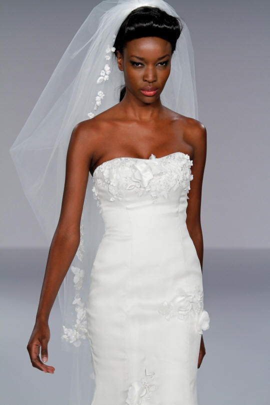 3-D Flower Embellished Chiffon Sheath Bridal Dress