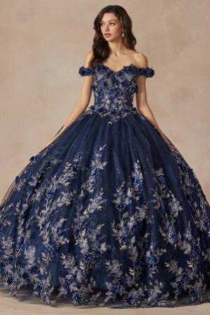  This beautiful ballgown features an off-shoulder sweetheart bodice, open lace-up corset, and a floor-length A-line skirt that ends in a sweep train.