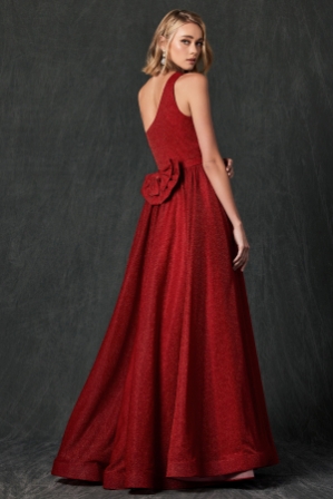red one sleeve prom dress