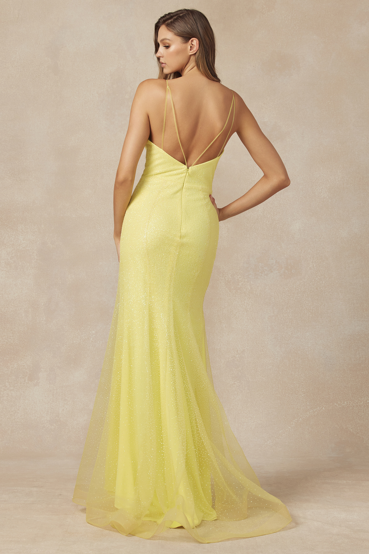 yellow backless prom dress