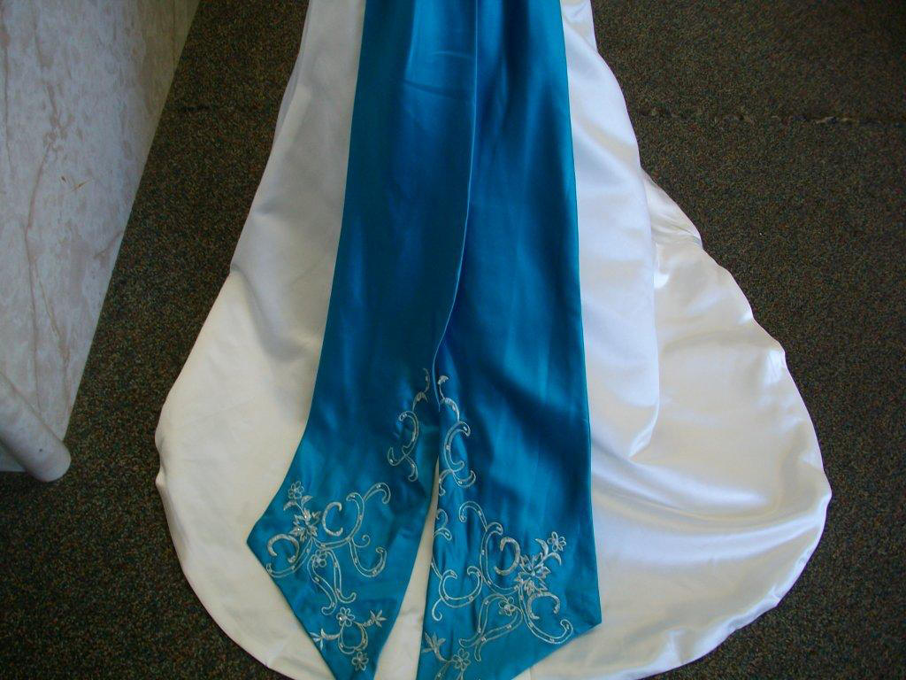pool blue embroidered sash