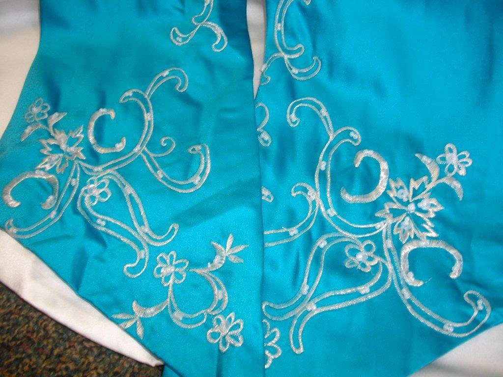 pool blue embroidered sash