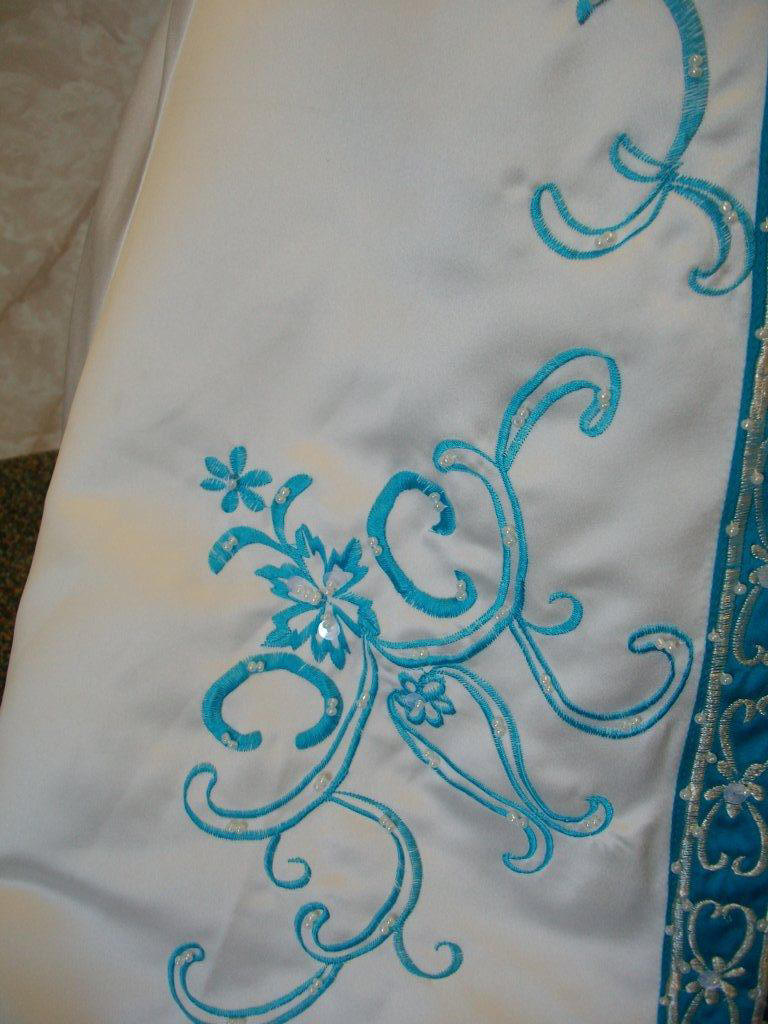 Ivory embroidered pool blue sash