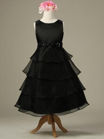 black chiffon tiered flower girl dress 