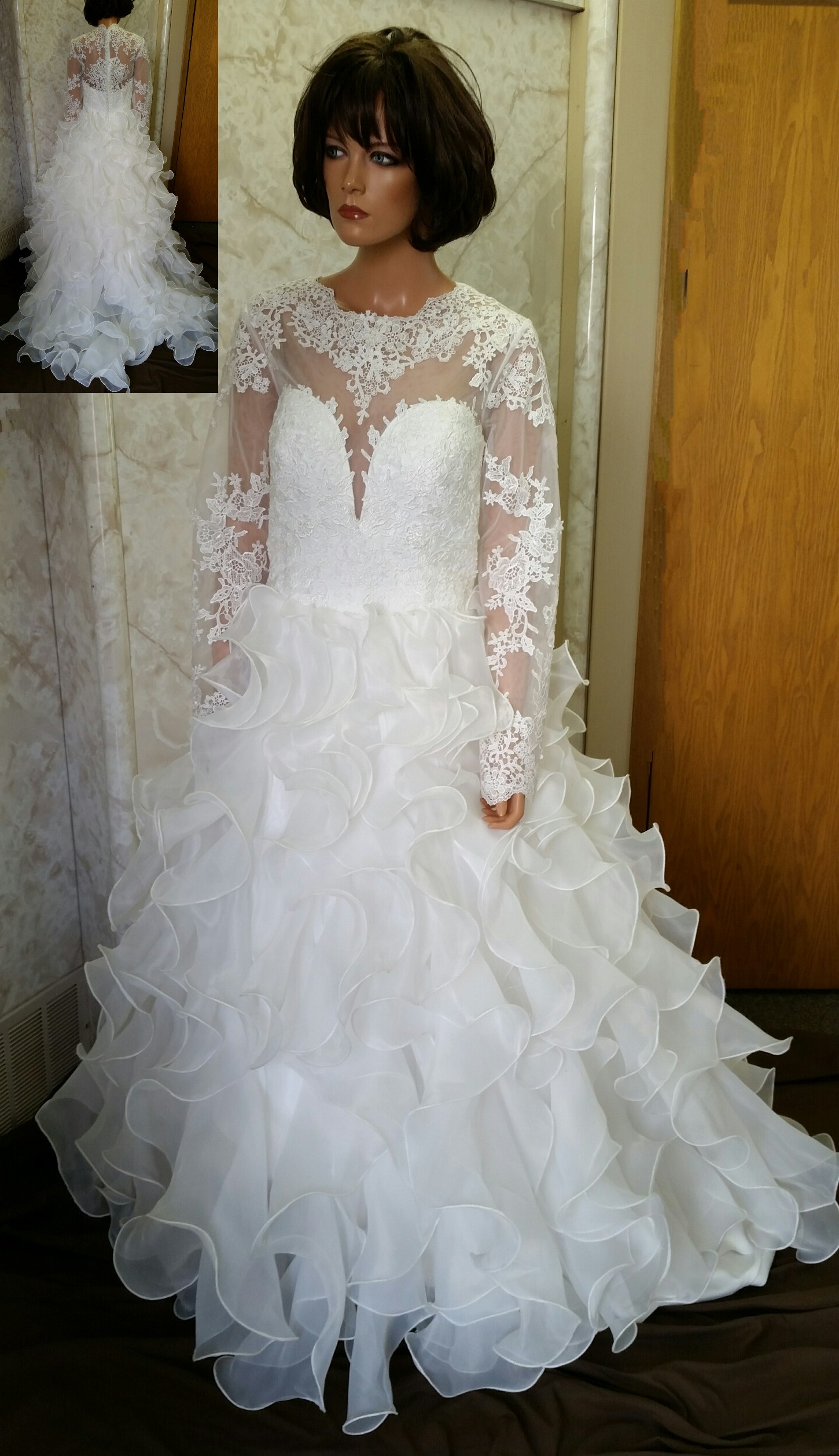 sheer lace long sleeve wedding dress