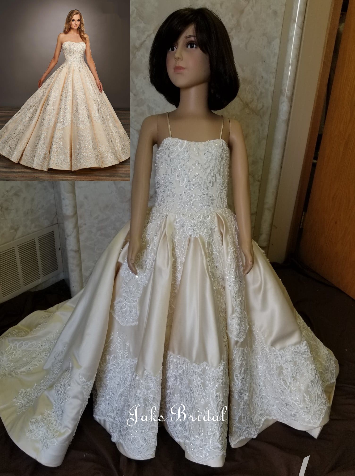 flower girl dress shown with inspired bridal gown