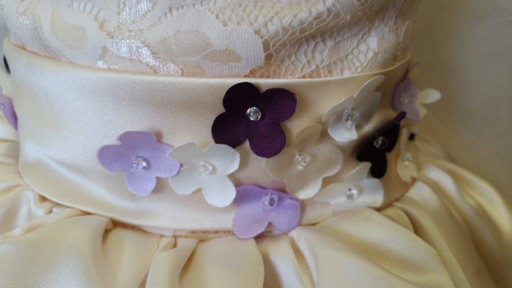 purple flowers on waist band