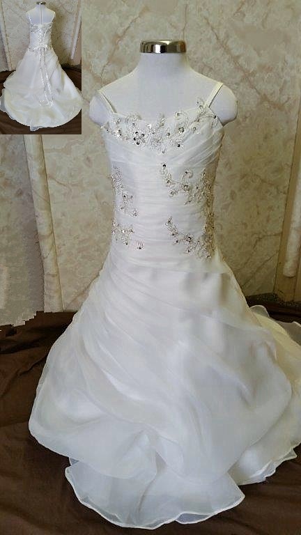 draped junior bride dress with lace applique
