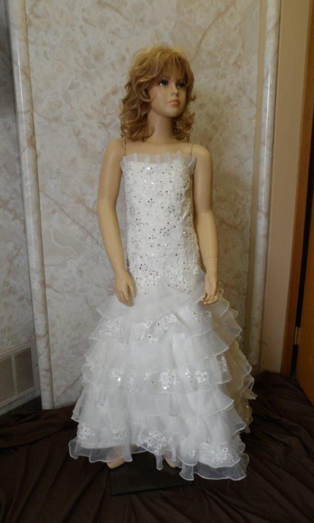 Tiered Ball Gown with Beaded Lace Appliques and small train