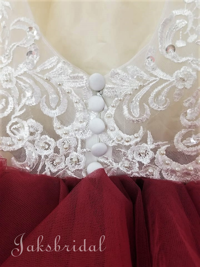 burgundy lace flower girl dress