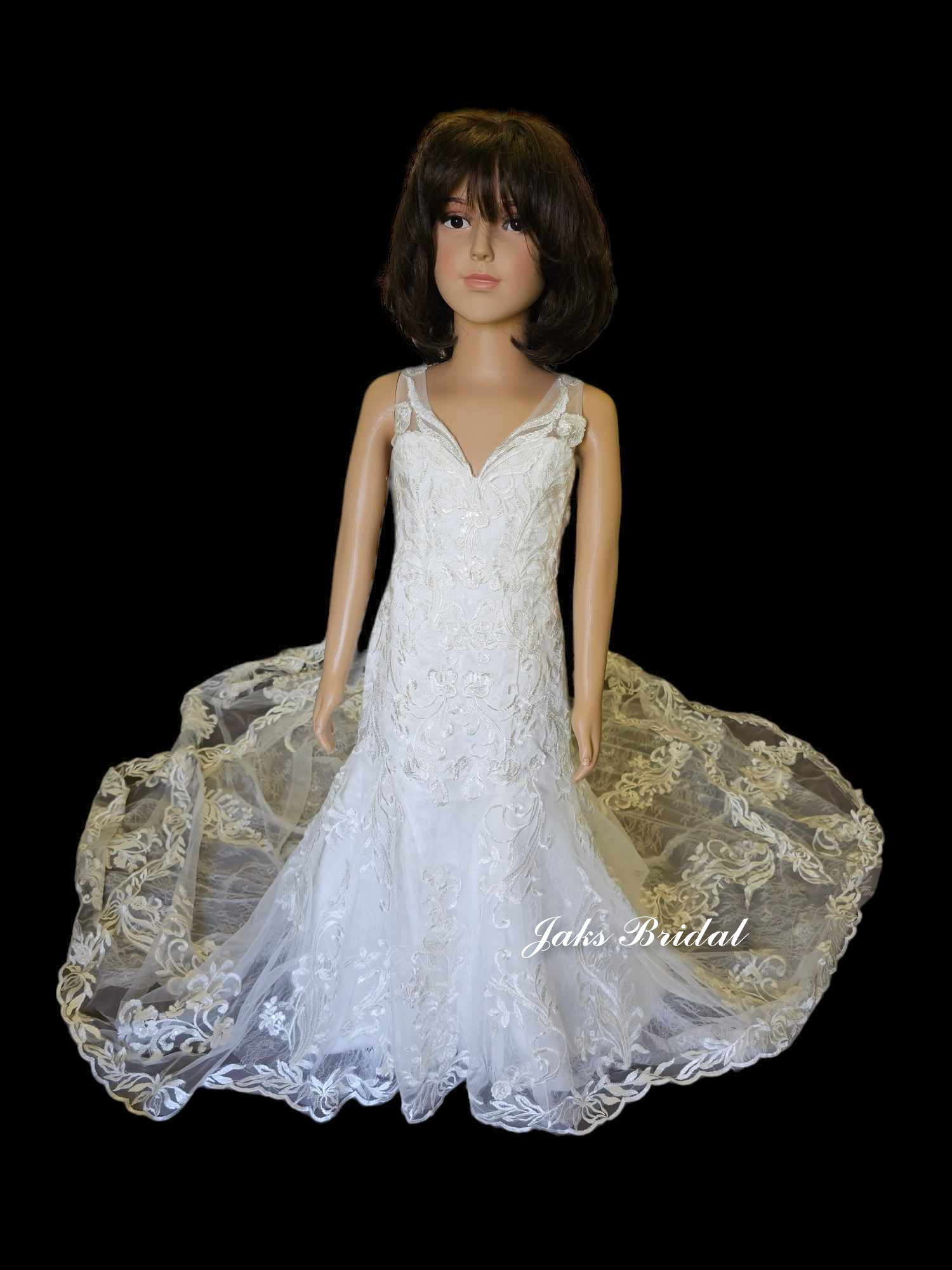 fit and flare flower girl dress with train